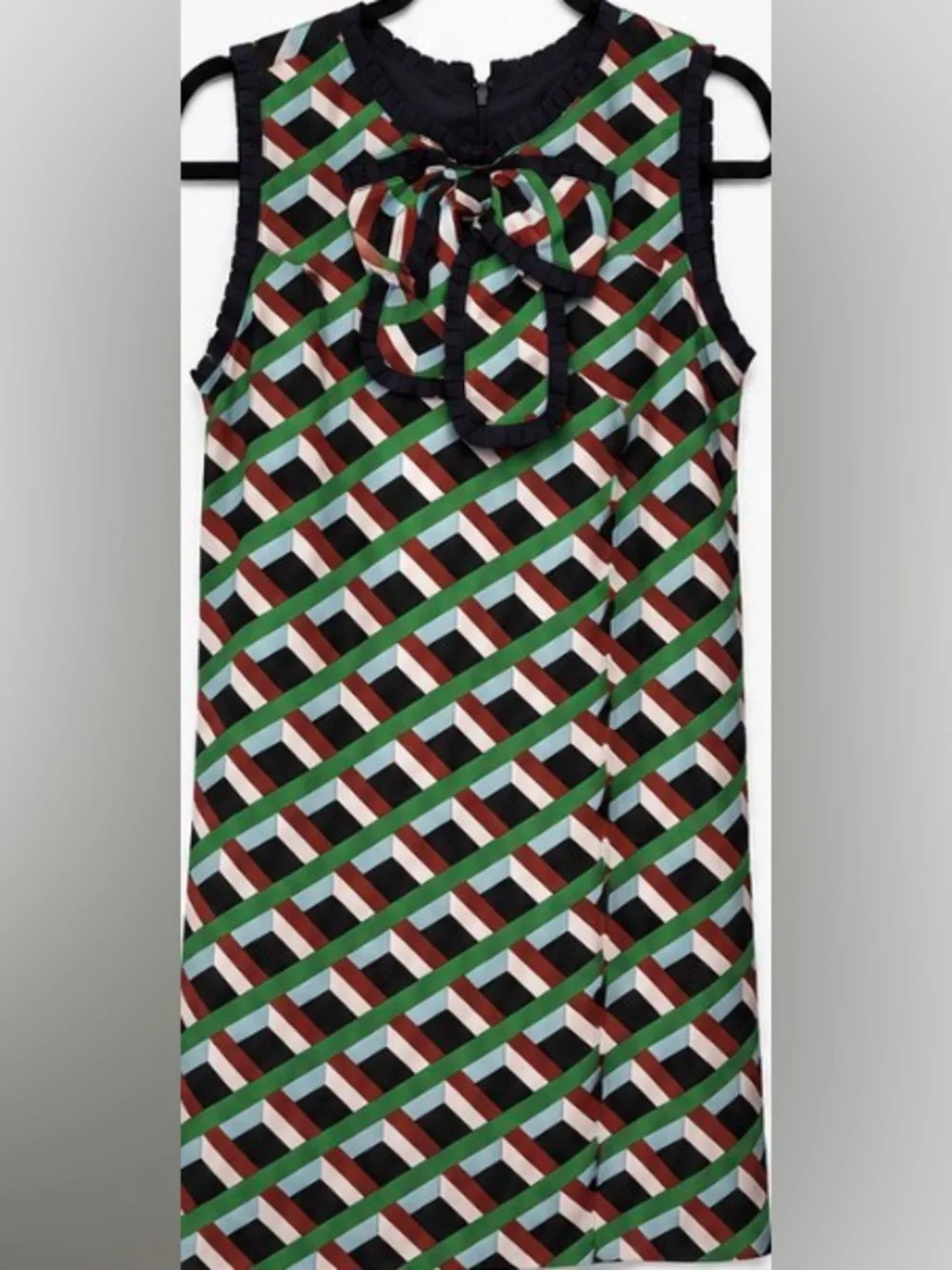 J. Crew Green Black White Red Geometric Bow Shift Dress